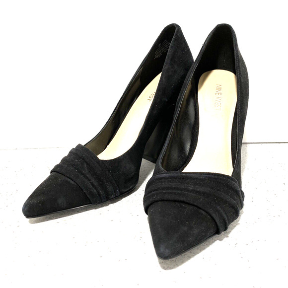 Nine West Holliman black suede pumps US 8M dressy career high heel shoes dressy - Picture 1 of 10
